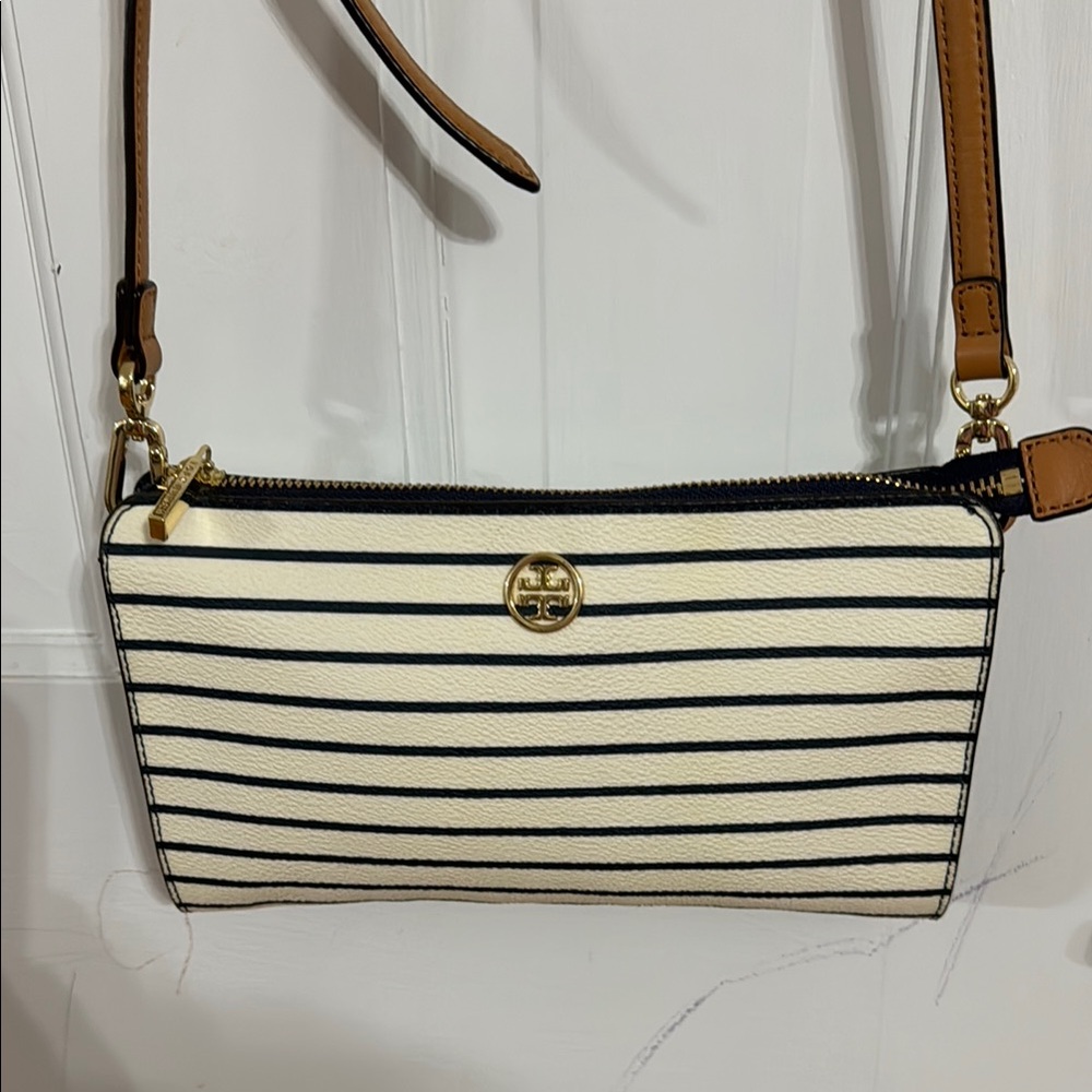 Tory Burch Cream and Black Crossbody Bag with Gold Accents